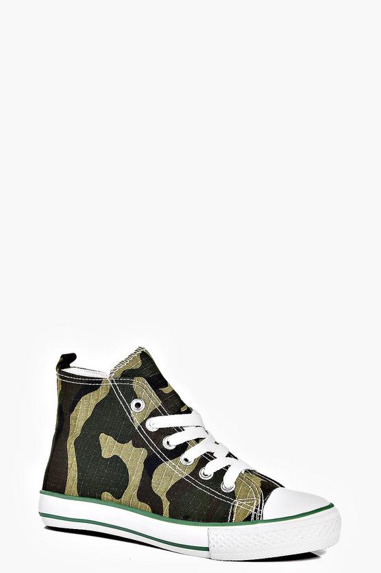 Boys Lace Up Camo High Top Trainers